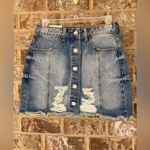 NWT American Bazi Mini Skirt Jean Distressed Denim Cutoff Size Small